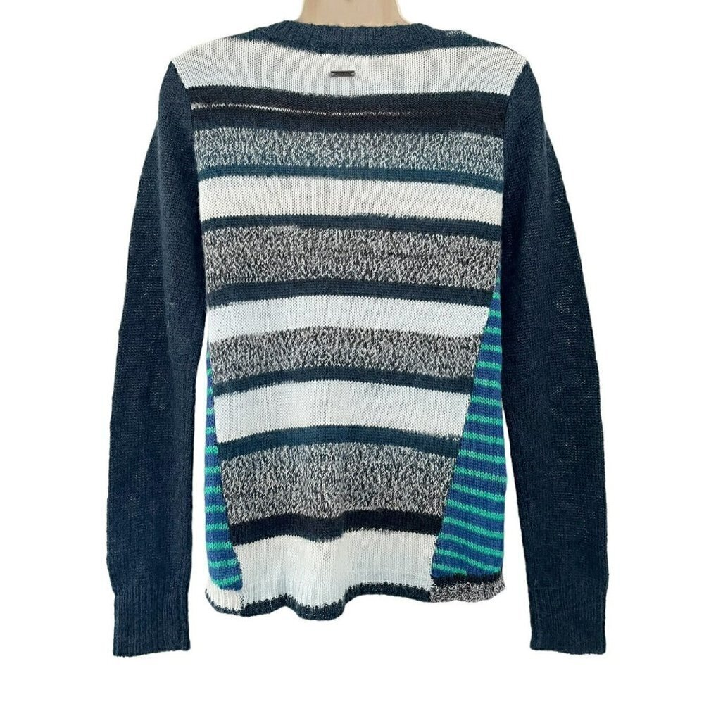 PrAna Woman's Sz XS Seffi Teal Blue Green Wool Blend Striped Pullover Sweater - Picture 4 of 8
